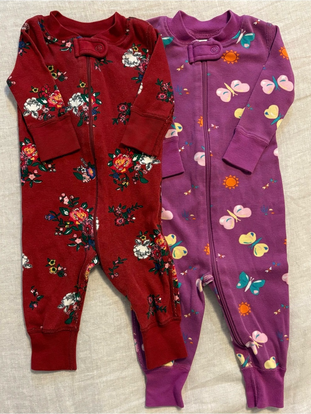 Hanna Andersson Organic Cotton Zip Sleepers Floral Butterfly Bundle Girls 0-6M